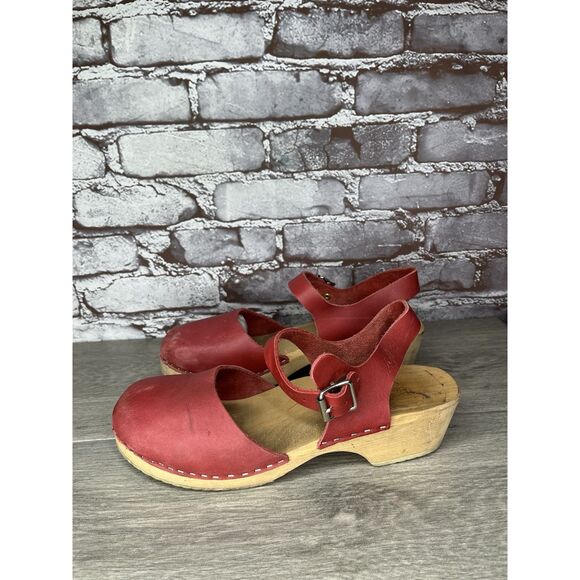 Lotta's Stockholm T-bar Highwood Red Leather Clogs Nubuck Women Sz 41EU/10.5M US - Picture 15 of 16
